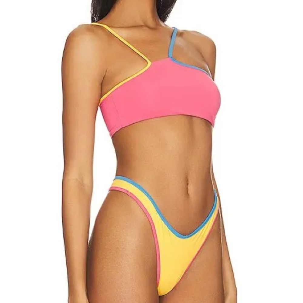 NWT stone fox swim Ibiza honeycomb sunset pink one shoulder bikini swim top